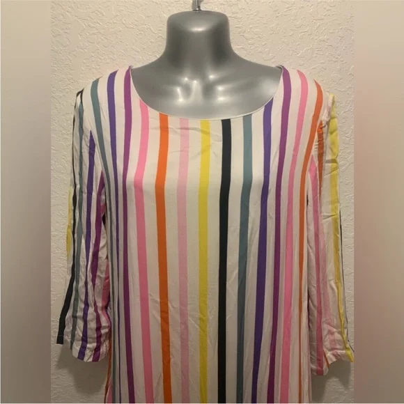 Persifor multi color stripe dress size medium tie waist ruffle hem - Picture 4 of 7